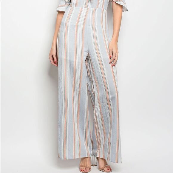 Striped Ruffle Jumpsuit Wide Leg - Picture 3 of 7